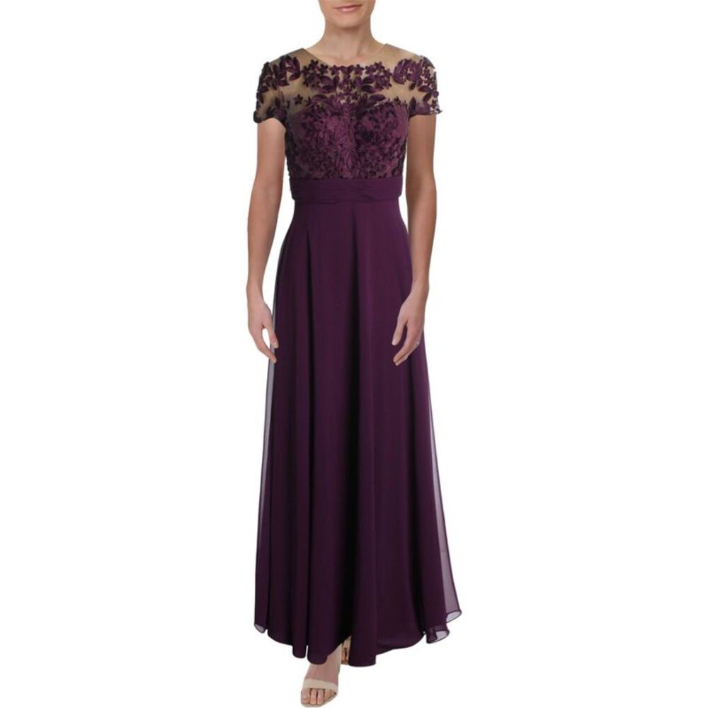 NWT JS COLLECTION Womens Purple Short Sleeve Maxi A-Line Evening Dress 4